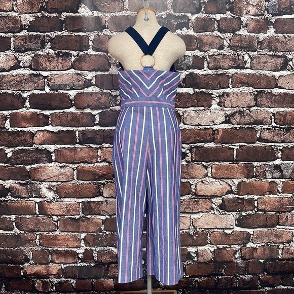 1901 Striped Jumpsuit Wide Leg V-Neck Blue Pink Size 10 - Picture 10 of 17